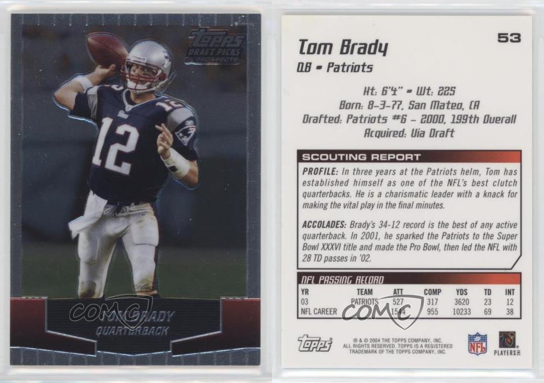 2004 Tom Brady Topps Draft Picks & Prospects #53 Patriots Football Card