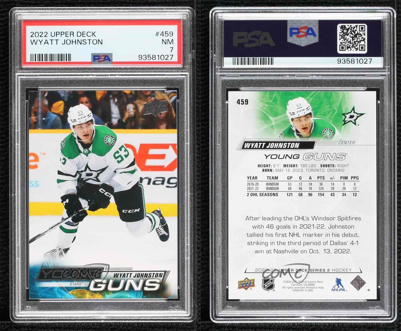 2022-23 Upper Deck Series 2 Young Guns Wyatt Johnston #459 PSA 7 Rookie RC - Picture 3 of 3