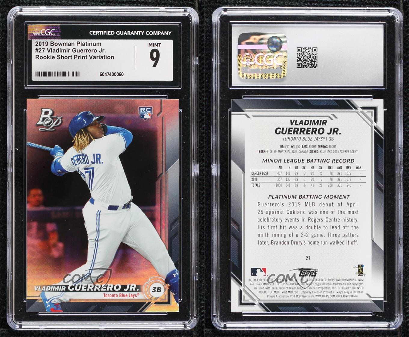 2019 Bowman Platinum Wal-Mart SP Variation Vladimir Guerrero Jr CGC 9 Rookie RC - Picture 3 of 3