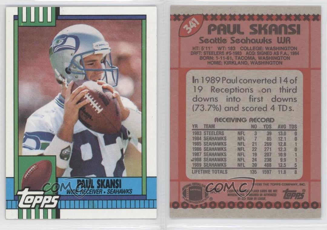 1990 Topps With Disclaimer 341 Paul Skansi Seattle Seahawks Rookie