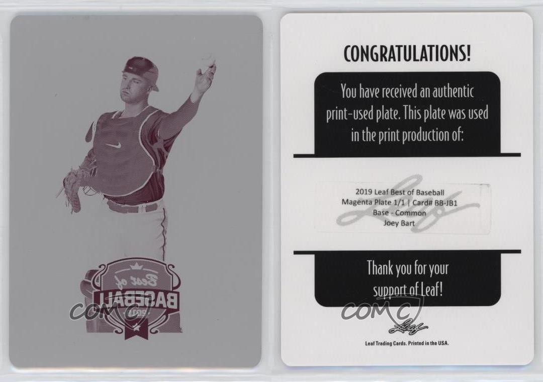 2019 Leaf Best of Baseball Printing Plate Magenta 1/1 Joey Bart #BB-JB1 - Picture 3 of 3