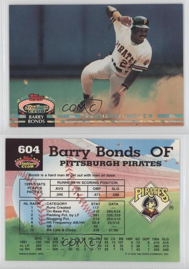1992 Topps Stadium Club 604 Members Choice Barry Bonds Pittsburgh Pirates Card eBay