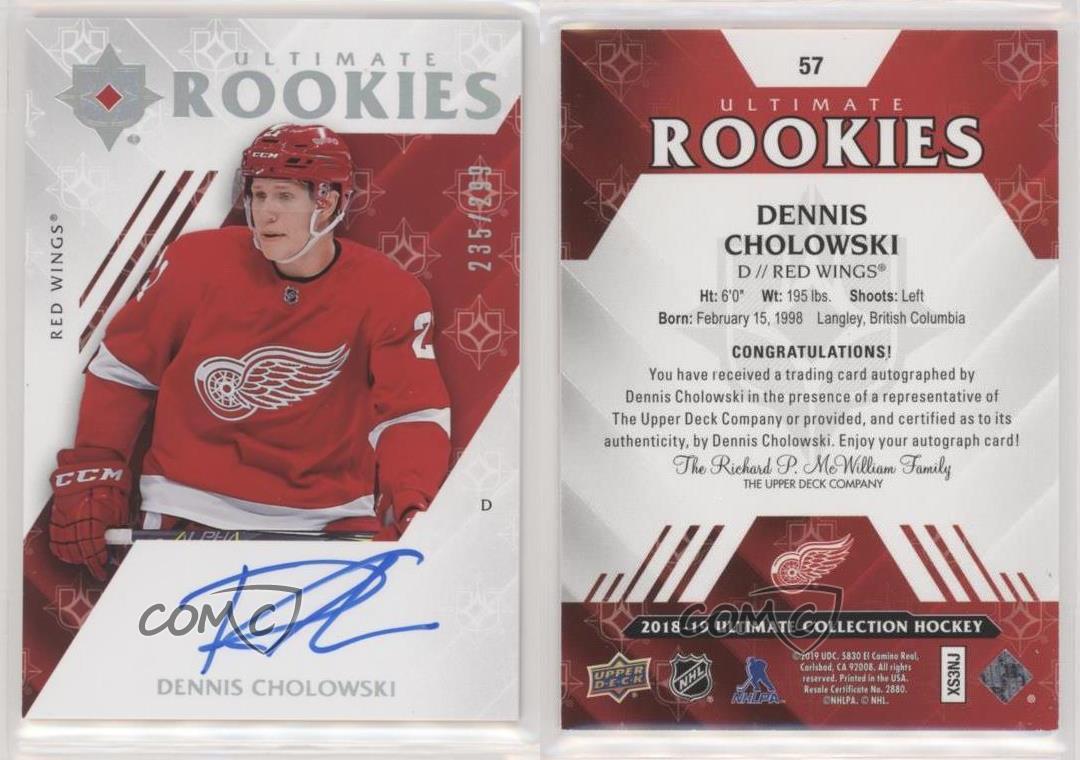 2018 Upper Deck Ultimate Collection Rookies /299 Dennis Cholowski Rookie Auto RC