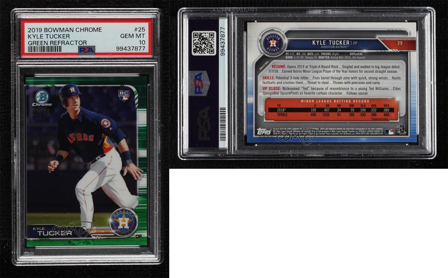 2019 Bowman Chrome Green Refractor /99 Kyle Tucker #25 PSA 10 GEM MT Rookie RC - Picture 3 of 3