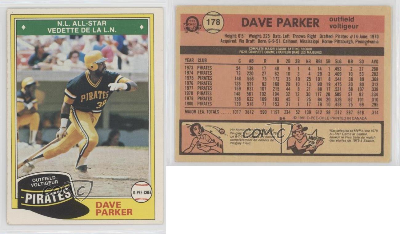  1981 O-Pee-Chee # 178 All-Star Game Dave Parker