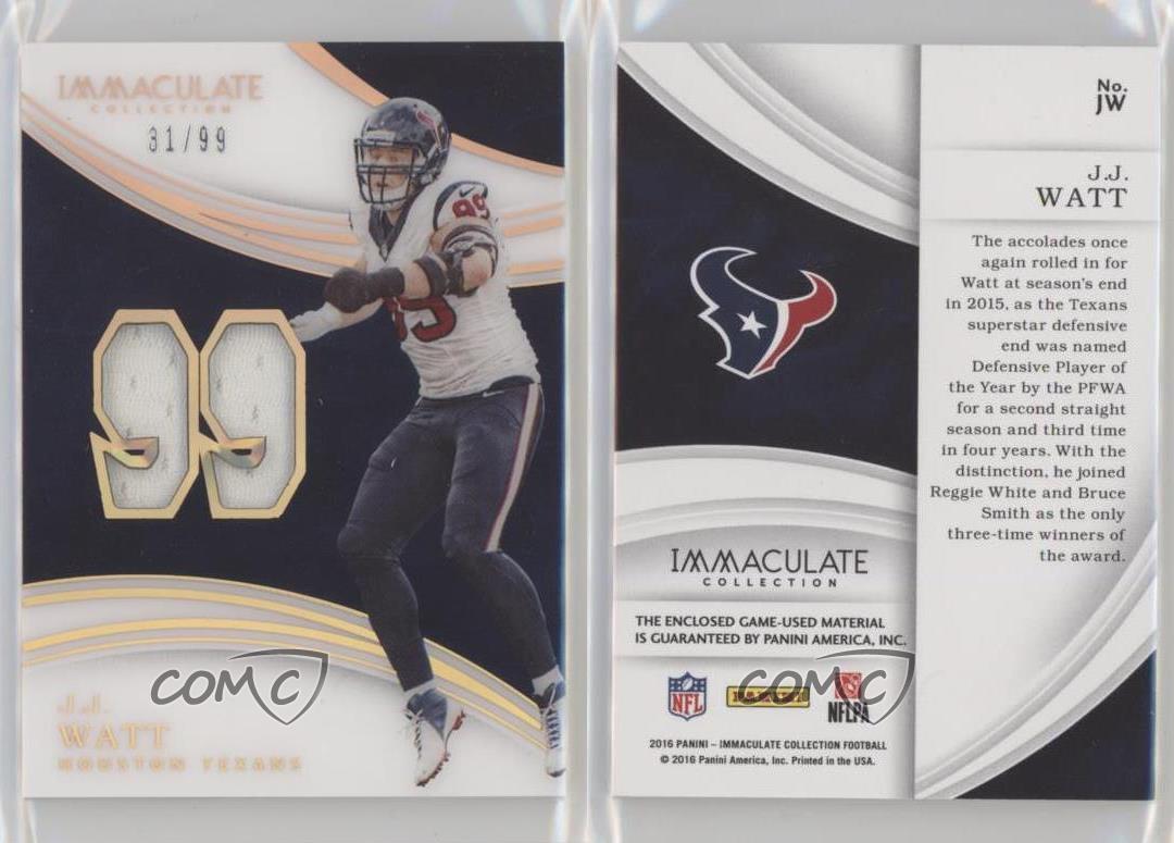 2016 Panini Immaculate Immaculate Numbers Memorabilia /99 JJ Watt #JW - Picture 3 of 4
