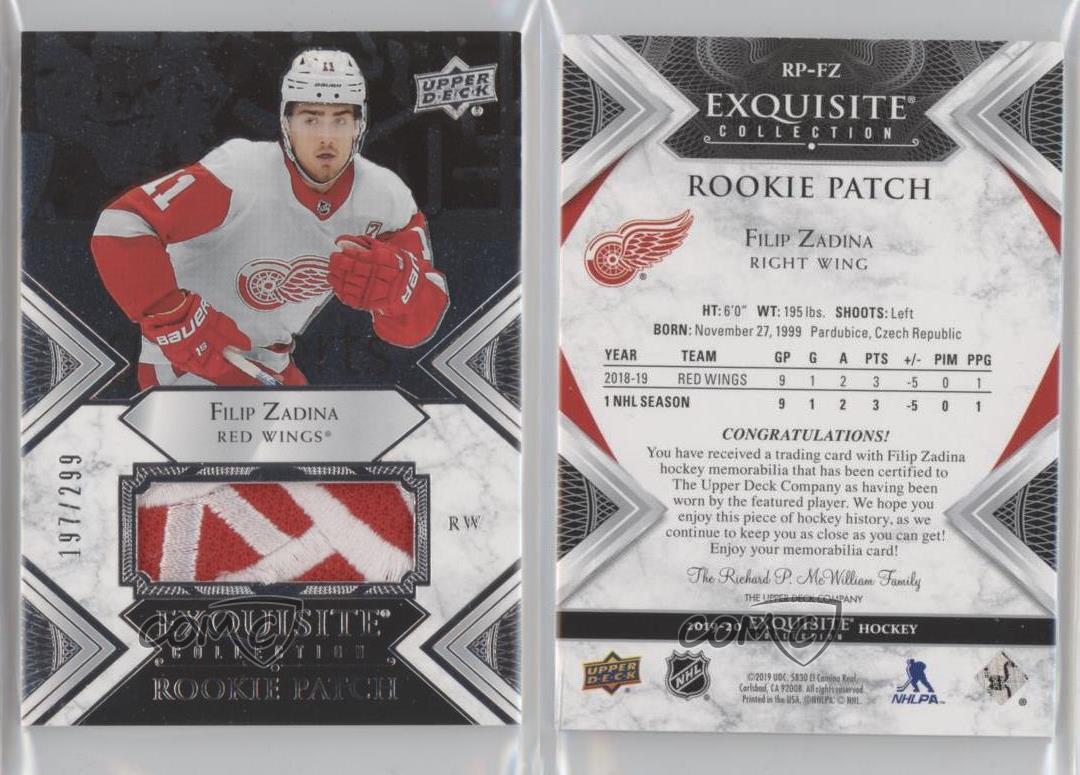 2019 Black Diamond Exquisite Collection Rookie /299 Filip Zadina #RP-FZ Patch RC - Foto 4 di 4