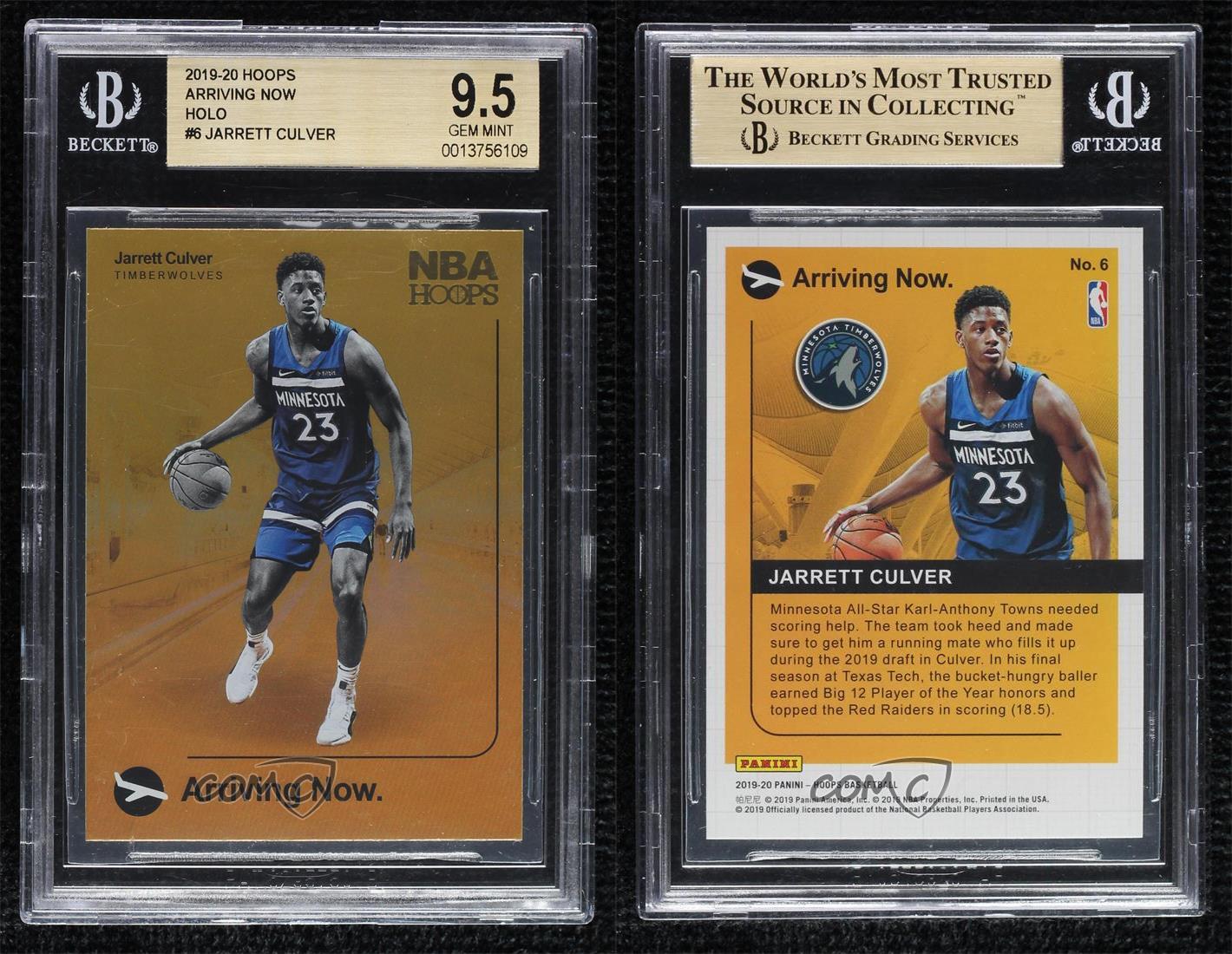 2019-20 NBA Hoops Arriving Now Holo Jarrett Culver #6 BGS 9.5 GEM MINT Rookie RC