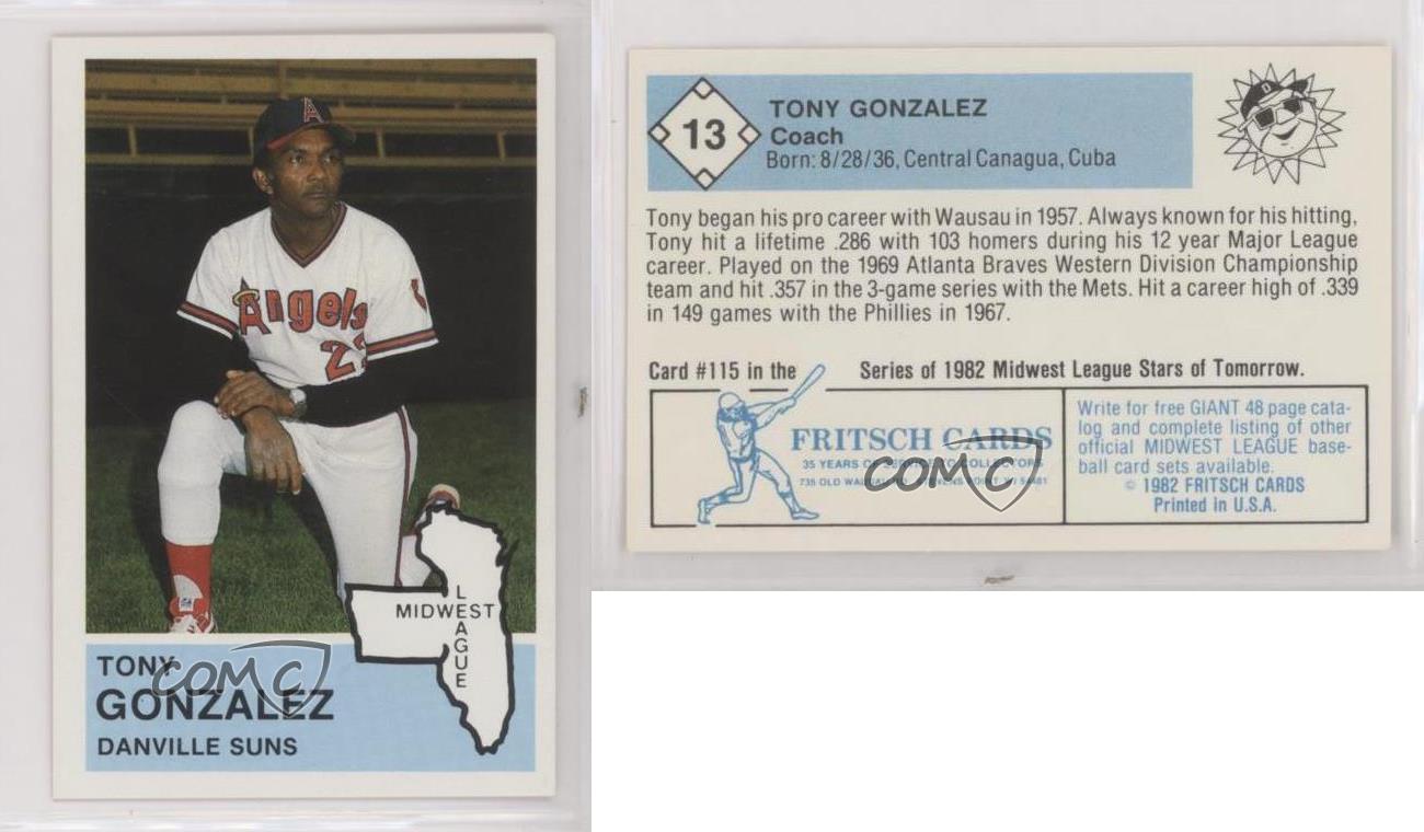 1982 Fritsch Midwest League Stars of Tomorrow Tony Gonzalez #115 - Foto 4 di 4