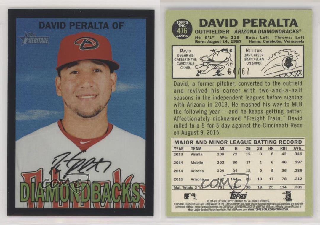 2016 Topps Heritage rifrattore cromato nero /67 David Peralta #THC-476 - Foto 4 di 4