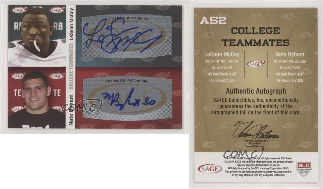2010 SAGE Squared Dual Auto Nate Byham LeSean McCoy #A52 Rookie Auto RC - Picture 4 of 4