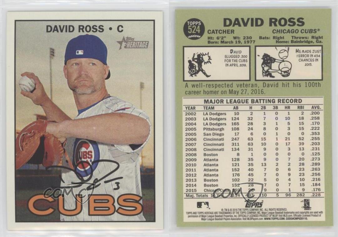  2016 Topps Heritage High Number #524 David Ross Chicago Cubs  Baseball Card in Protective Screwdown Display Case : Collectibles & Fine Art