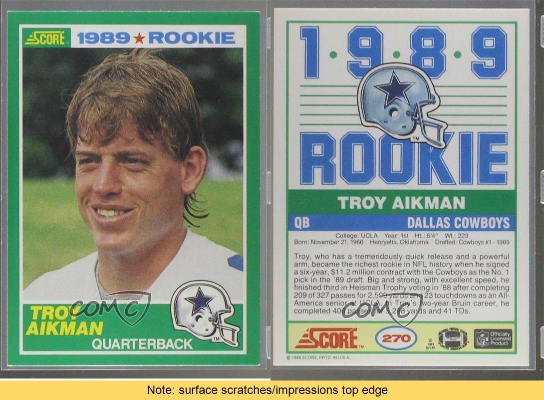 1989 Score 270 Troy Aikman Dallas Cowboys RC Rookie Football Card eBay