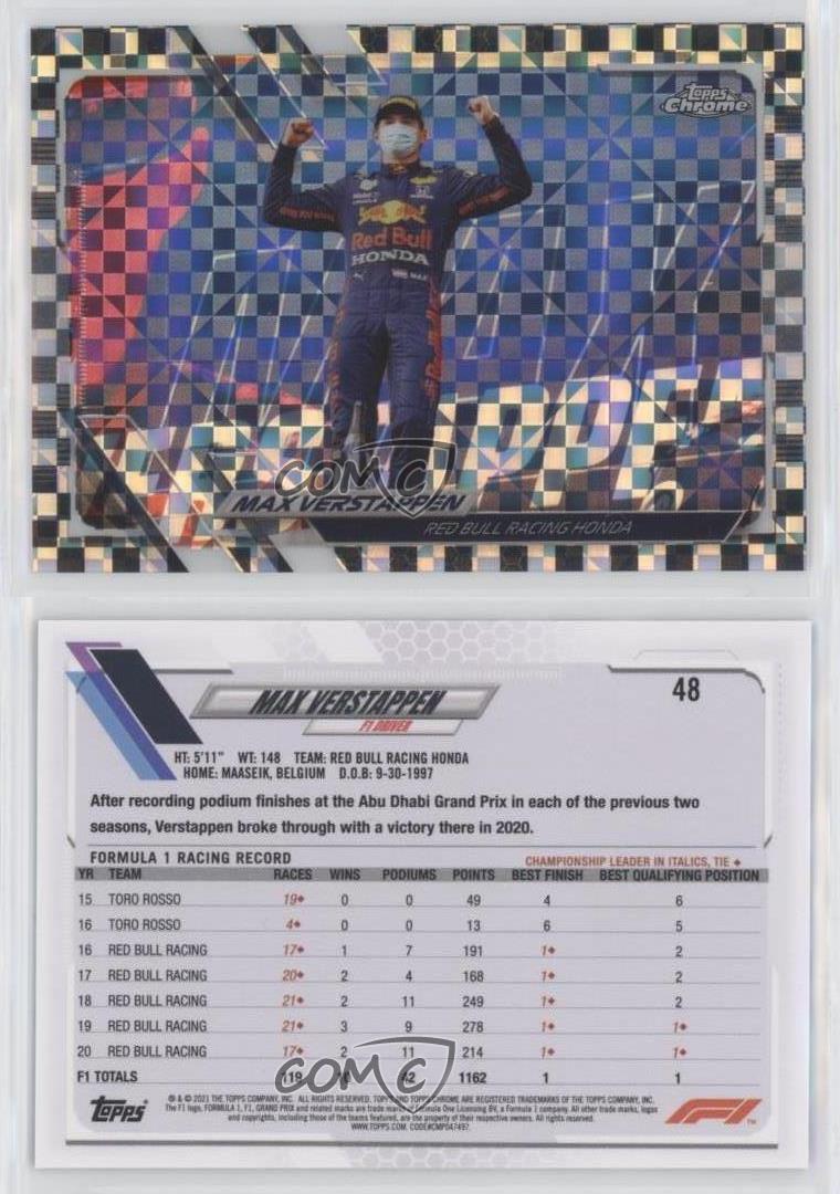 2021 Topps Chrome Formula 1 F1 Racers Checker Flag Refractor Max Verstappen #48