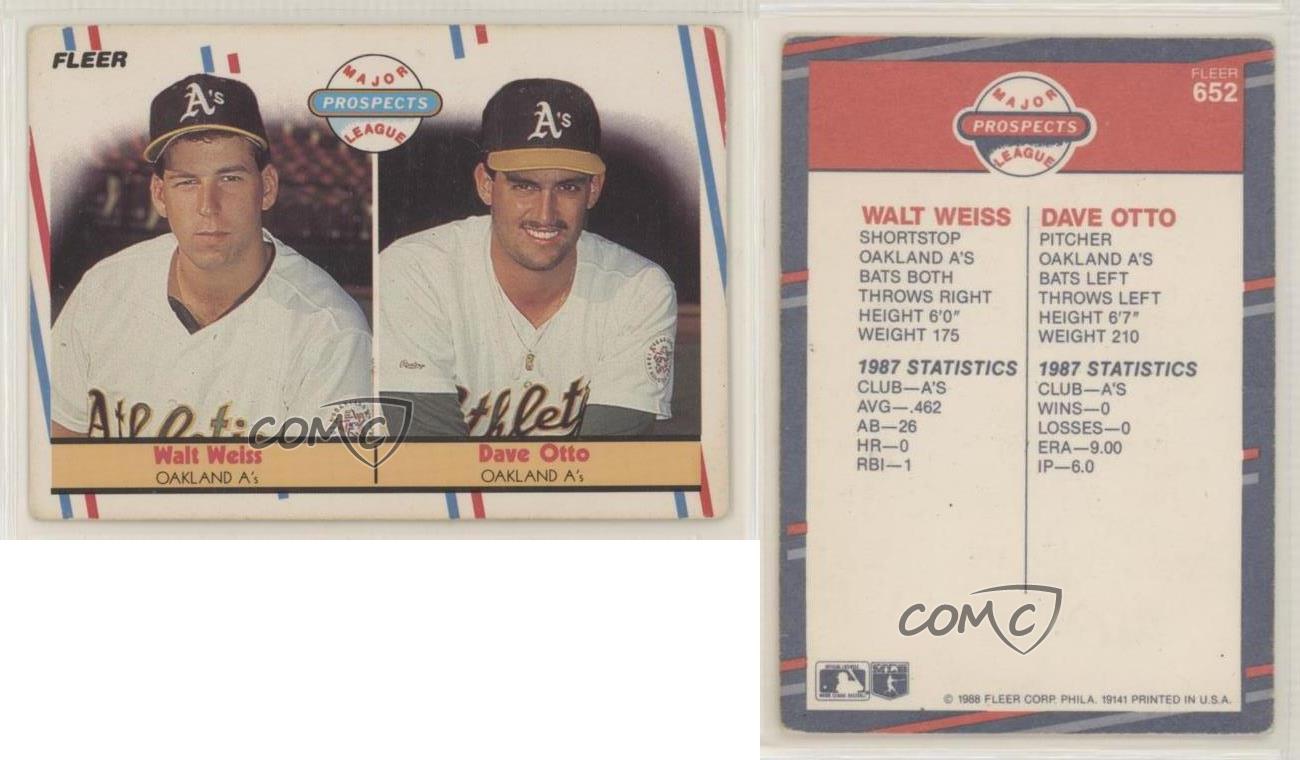 Walt Weiss and Dave Otto autographed baseball card (Oakland Athletics) 1988  Fleer #652