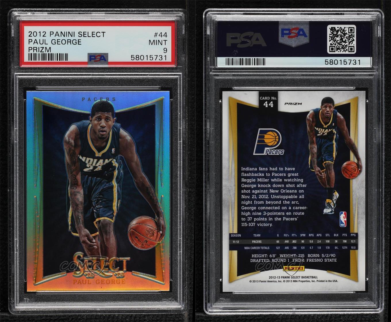 2012-13 populaire Panini Select Silver Prizm Paul George #44 PSA 9 COMME NEUF