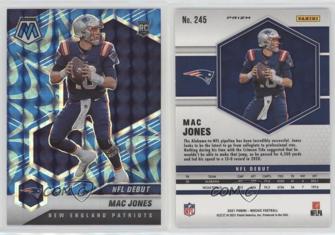 Mac Jones 2021 Mosaic NFL Debut - Reactive Blue #245 Price Guide - Sports  Card Investor