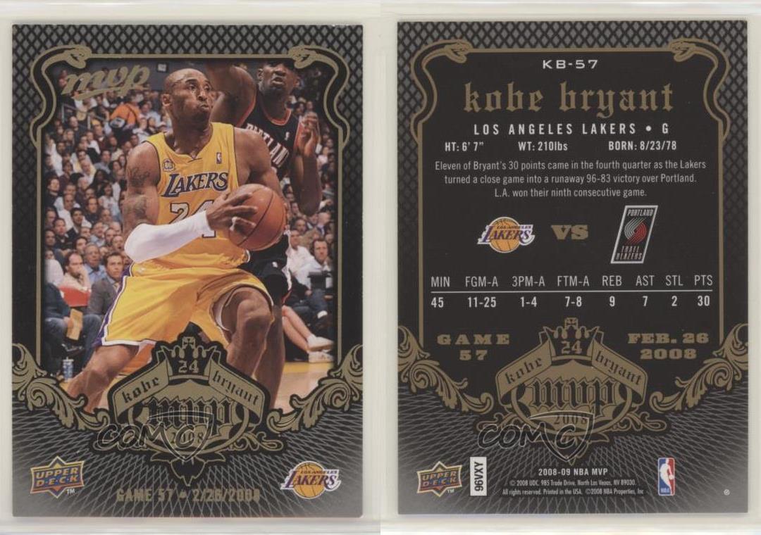 2008-09 Upper Deck MVP Kobe Bryant MVP Black Border Kobe Bryant #KB-57 HOF  | eBay
