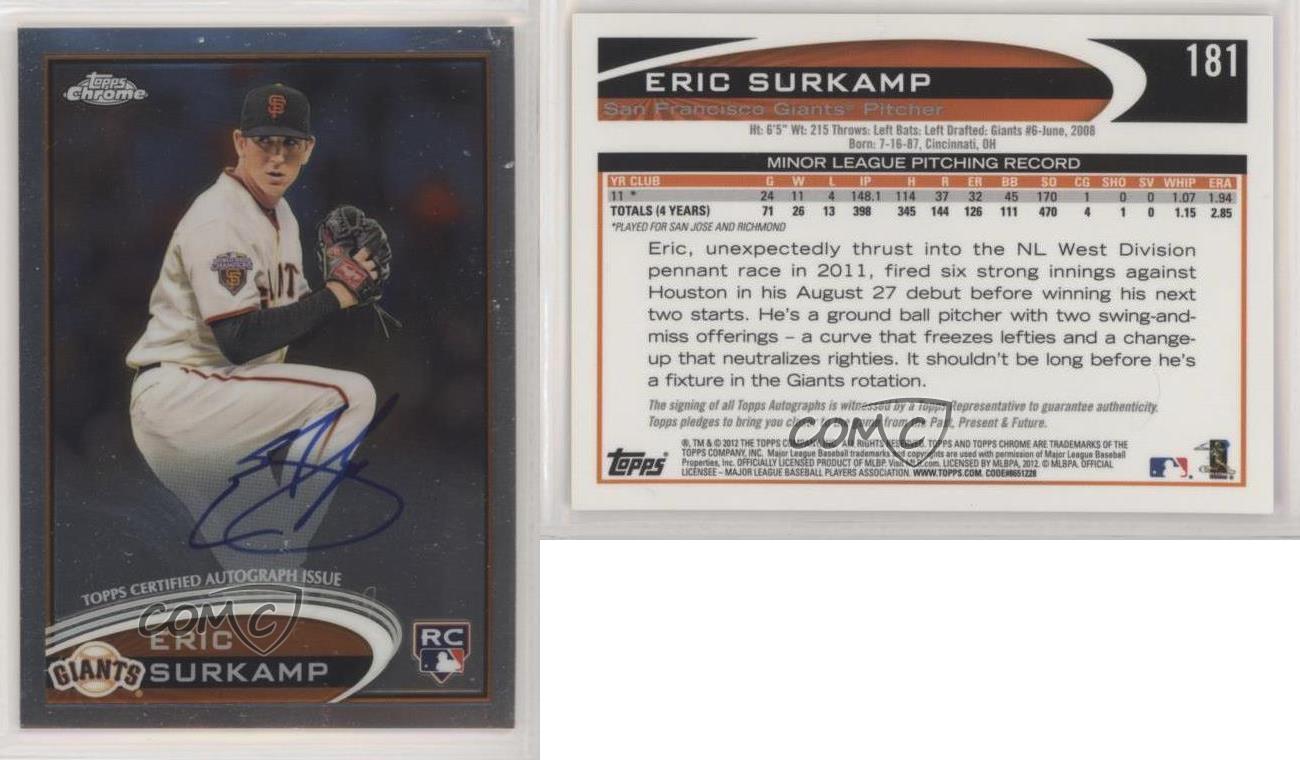 2012 Topps Chrome Rookie Autograph #181 Eric Surkamp San Francisco Giants Auto