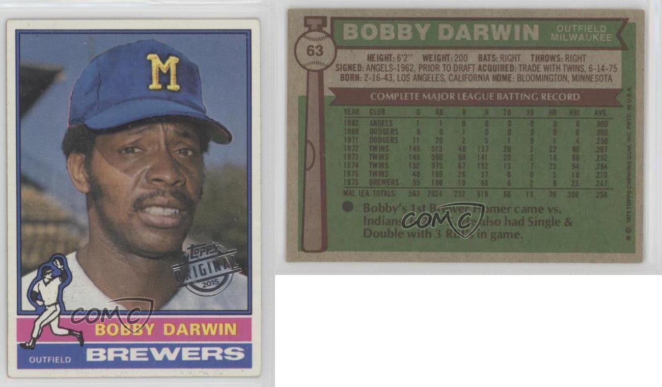 2015 Topps Originals Buybacks Bobby Darwin #1976-63 Baseball Card
