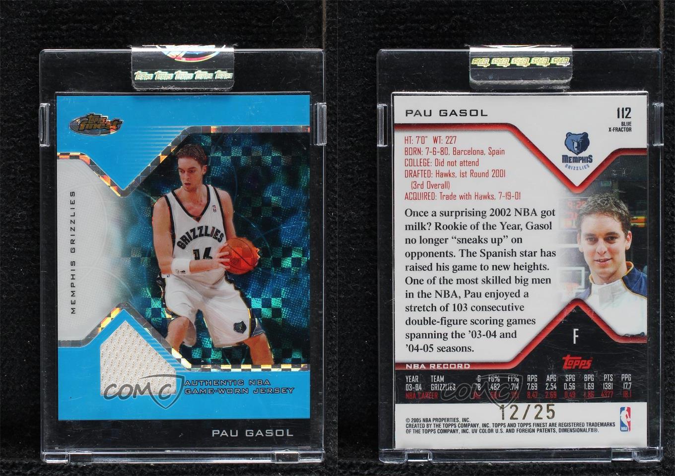 Camiseta deportiva Topps Finest 2004-05 usada en juegos azul X-Fractor/25 Pau Gasol #112 Salón de la fama - Imagen 3 de 3