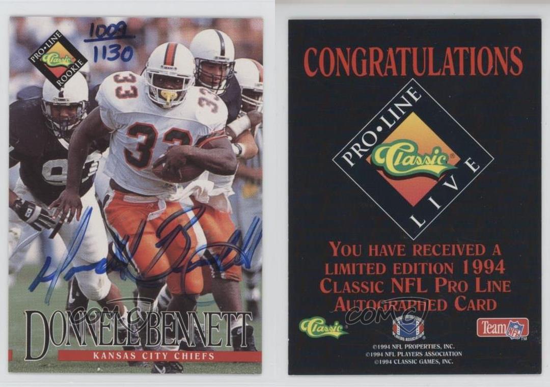 1994 Classic Pro Line Live Auto /1130 Donnell Bennett Rookie Auto RC