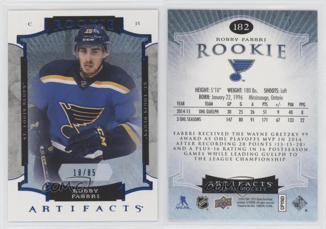 2015 Artifacts Rookies Sapphire /85 Robby Fabbri (2015-16 SPx Update) Rookie RC