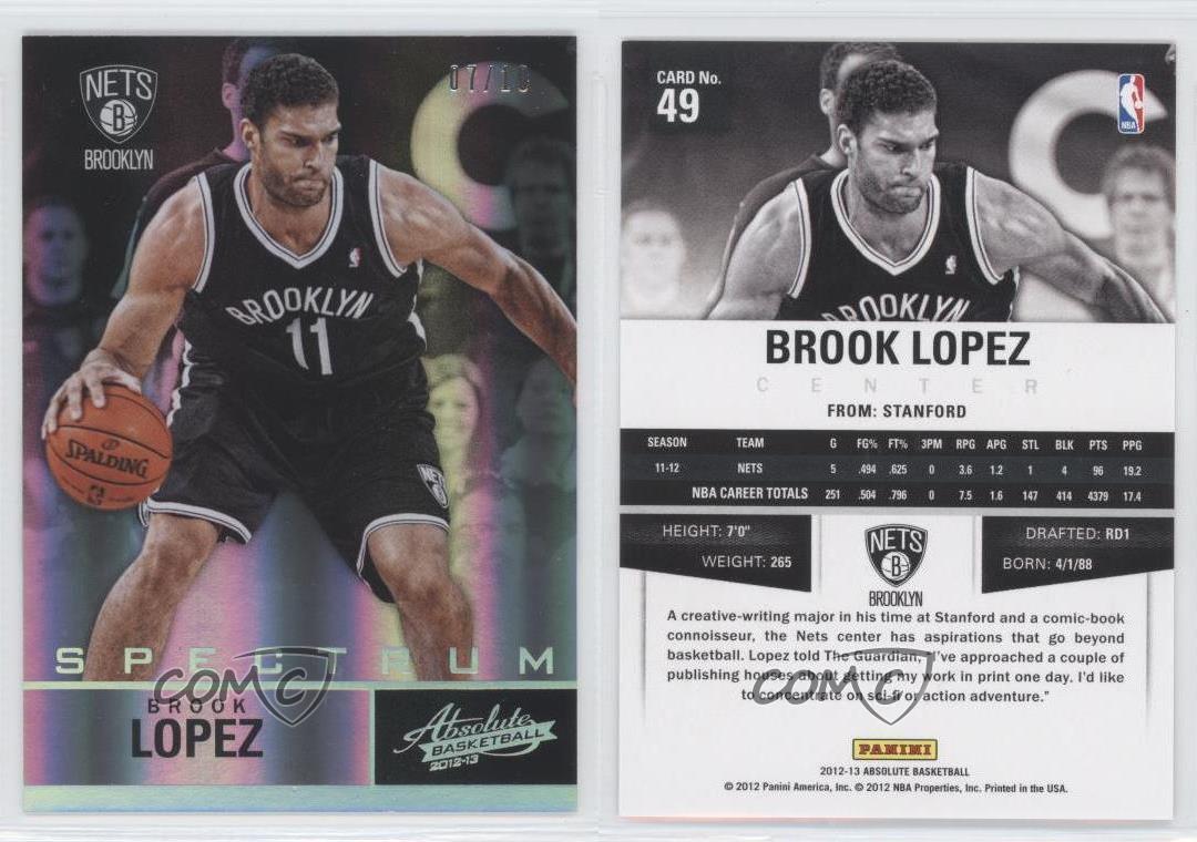 2012-13 Absolute Spectrum Platinum /10 Brook Lopez #49 - Picture 3 of 3
