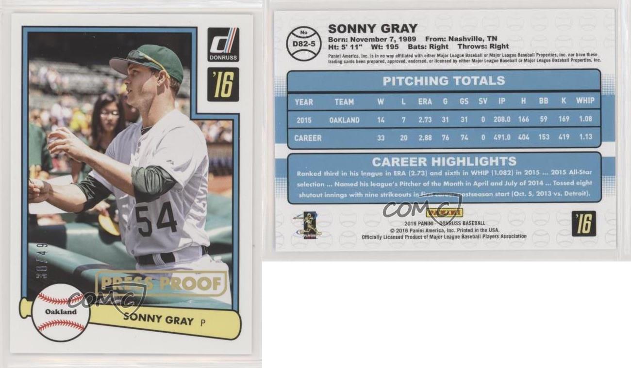 Baseball Card !! 1982 Design Sonny Gray 2016 Panini Donruss 