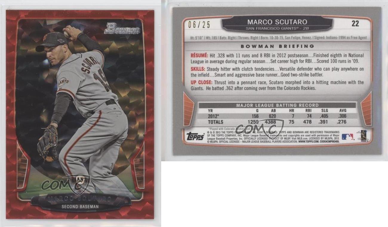 2013 Bowman Red Ice /25 Marco Scutaro #22 - Foto 3 di 4