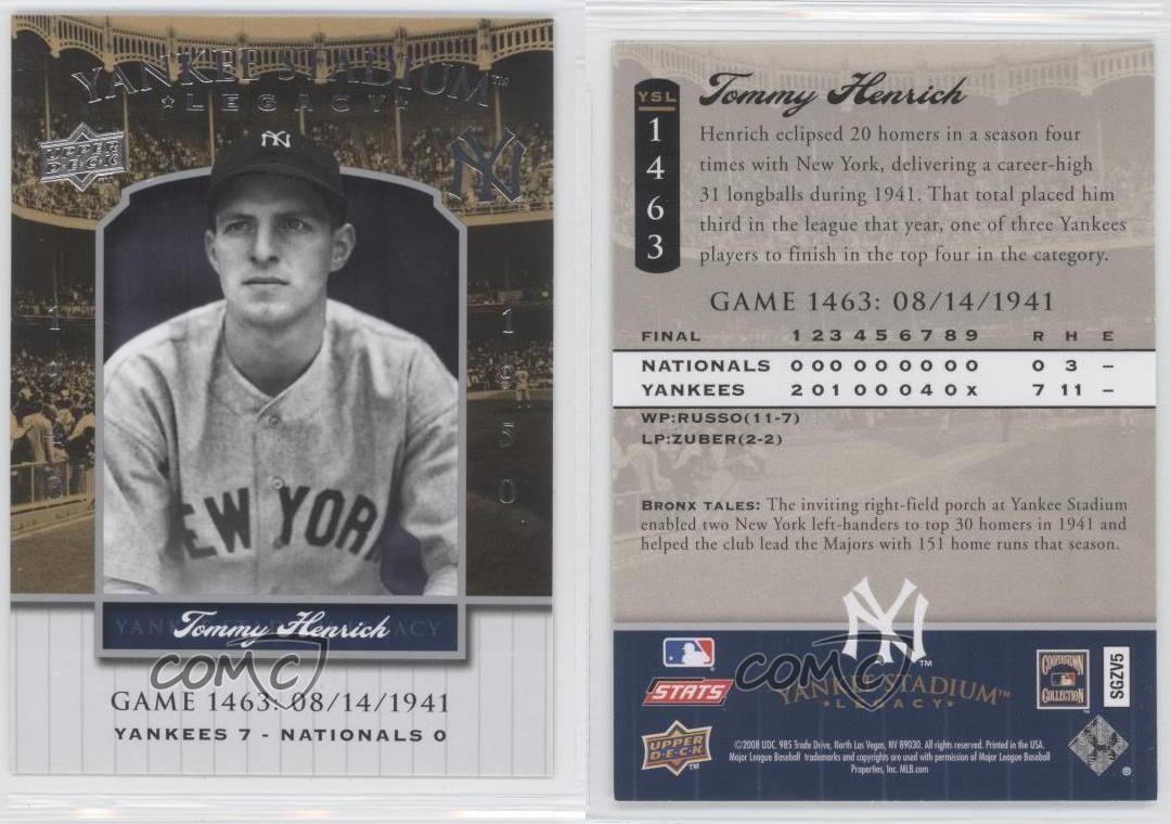 2008 Upper Deck Yankee Stadium boutiques Legacy Tommy Henrich #YSL1463