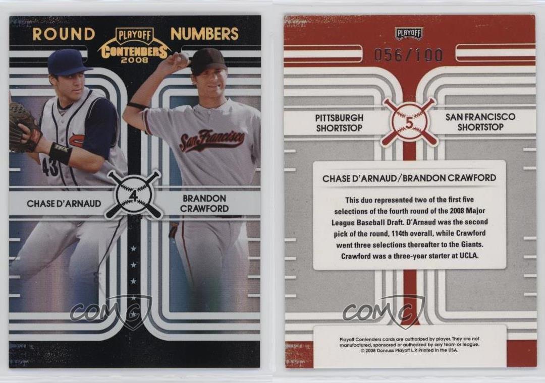 2008 Playoff Contenders Round Numbers Black /100 Chase d'Arnaud Brandon Crawford - Picture 3 of 3