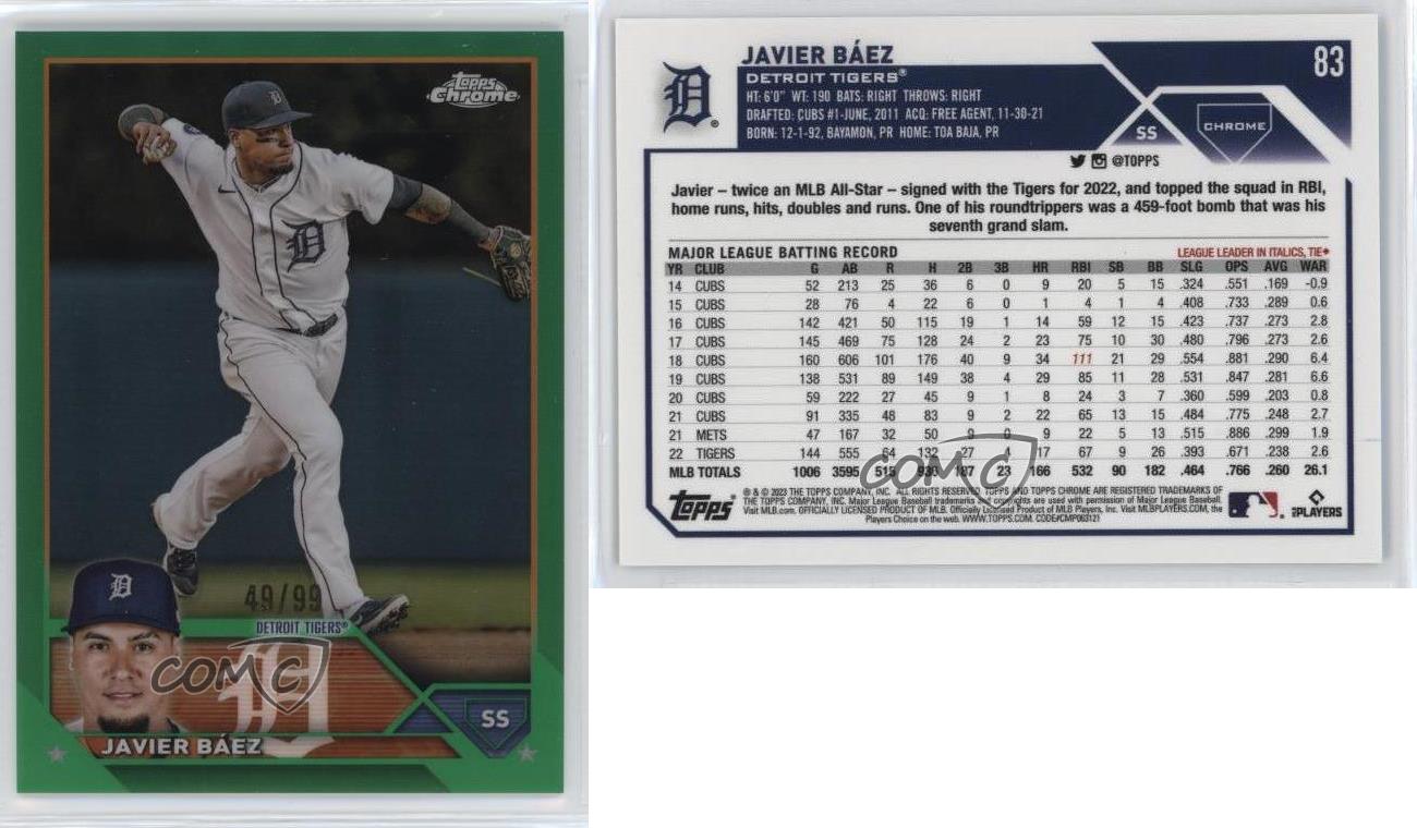 2023 Topps Chrome Green Refractor /99 Javier Baez Javier Báez #83 - Bild 4 von 4
