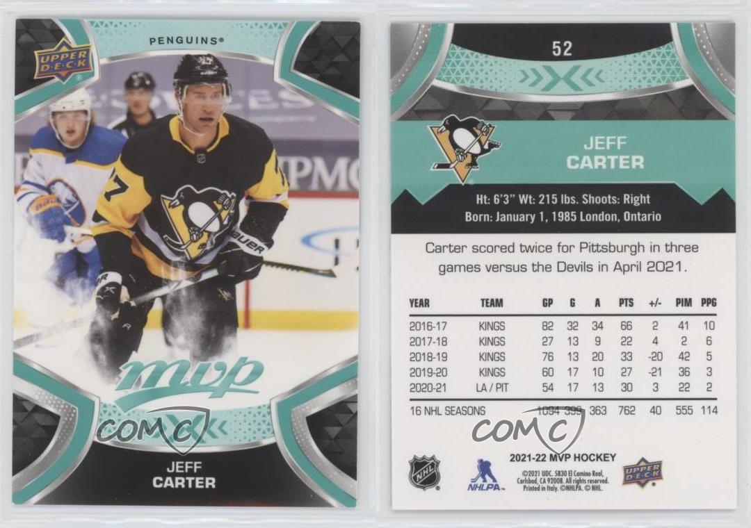  2021-22 Upper Deck MVP Blue #52 Jeff Carter Philadelphia Flyers  Official NHL Hockey Card in Raw (NM or Better) Condition : Collectibles &  Fine Art
