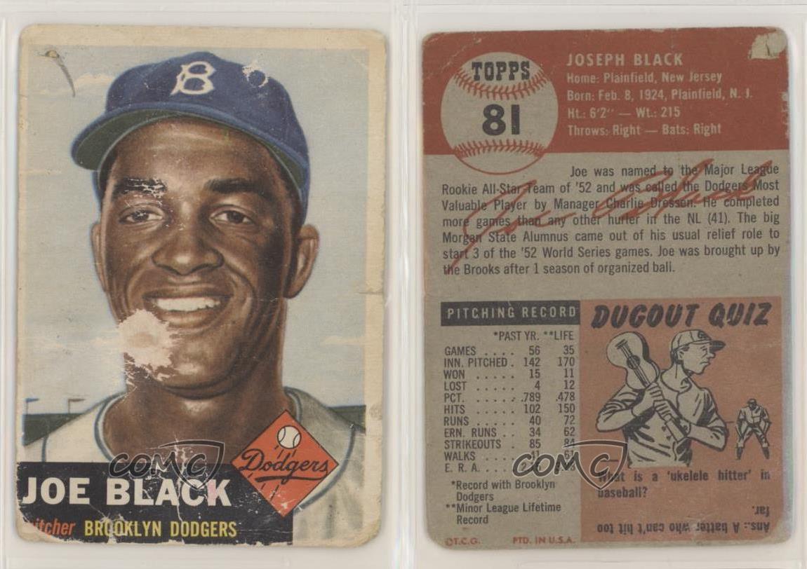 1953 Topps Short Print Joe Black (Bio Information is White) #81 - Picture 4 of 5
