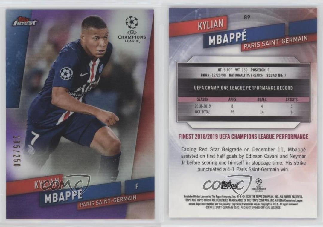 2019-20 Topps Finest UCL Purple Refractor /250 Kylian Mbappe #89