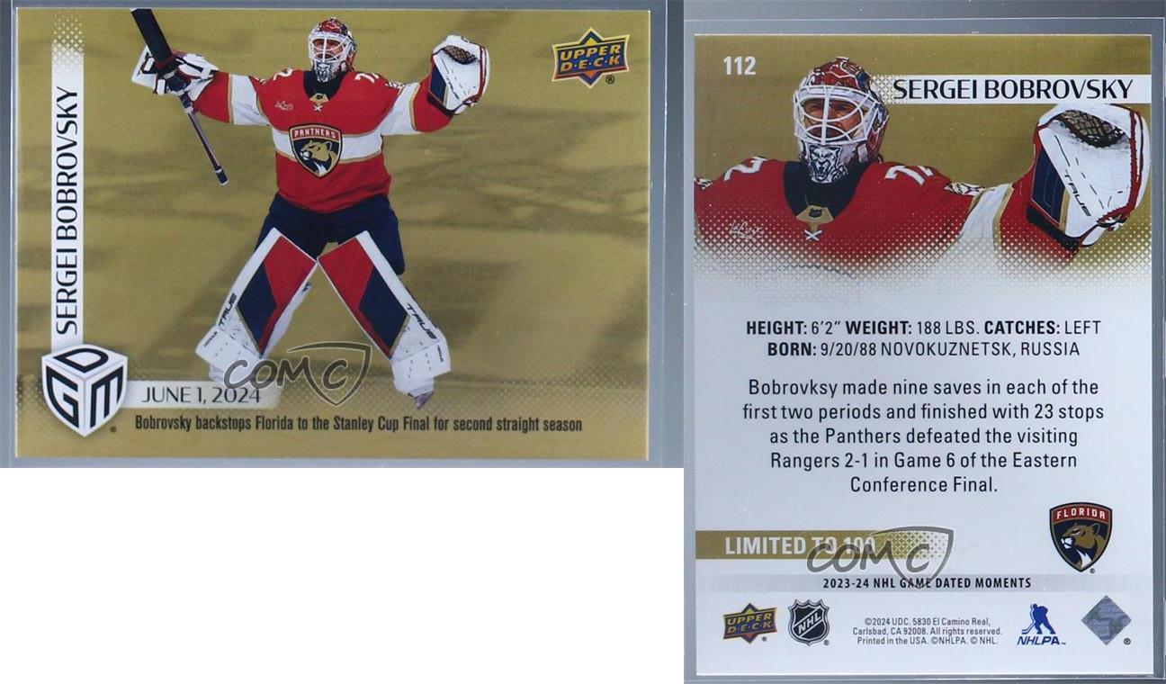 2023-24 Upper Deck Game Dated Moments Playoffs Gold /100 Sergei Bobrovsky #112