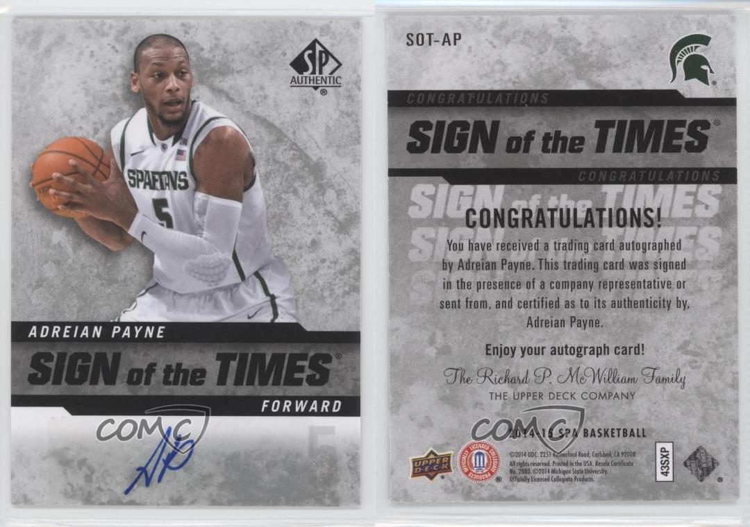 2014-15 SP Authentic Sign of the Times Adreian Payne #SOT-AP Rookie Auto RC