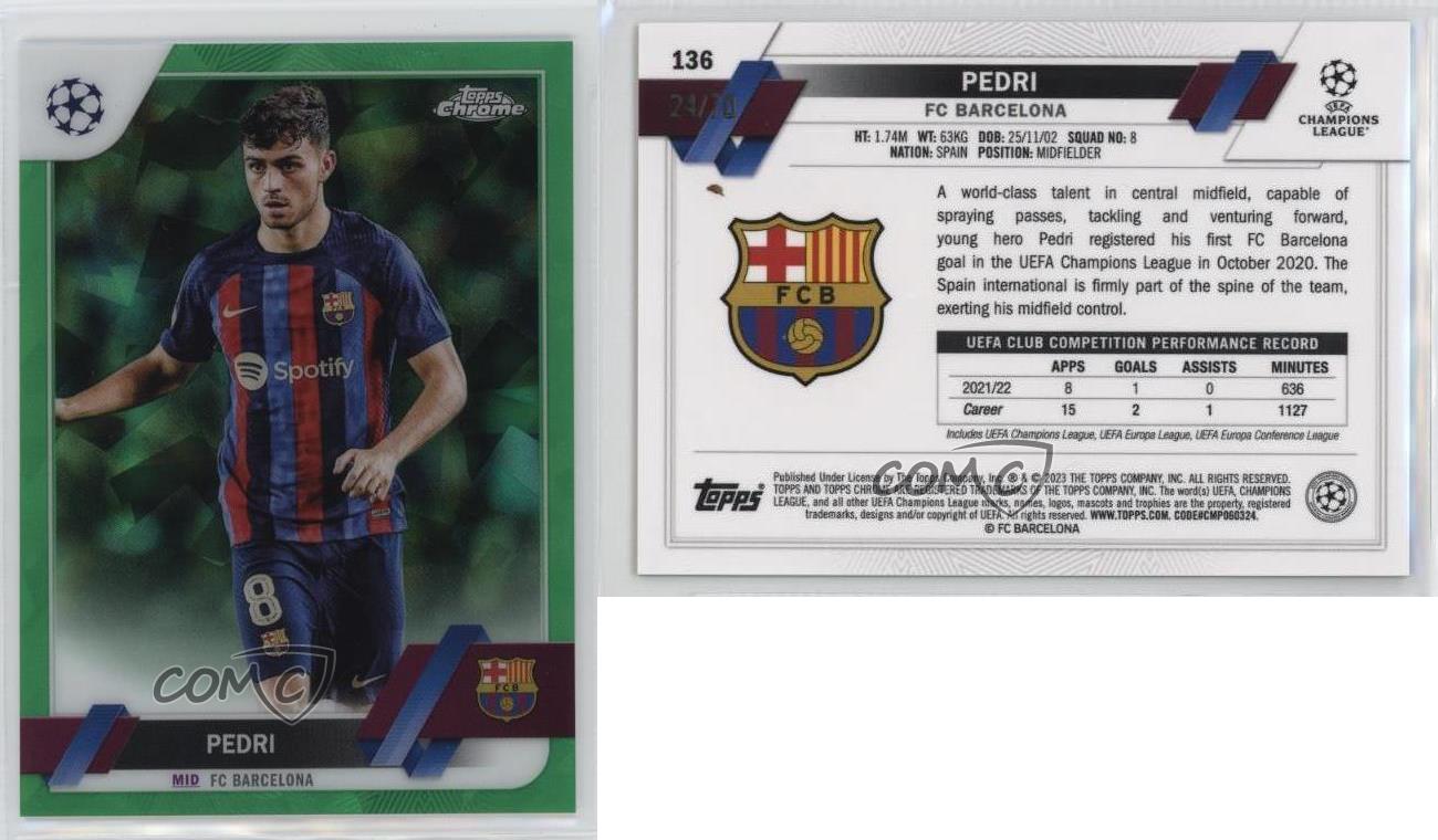 2022 Topps Chrome Sapphire Edition UEFA Club Competitions Green /70 Pedri #136