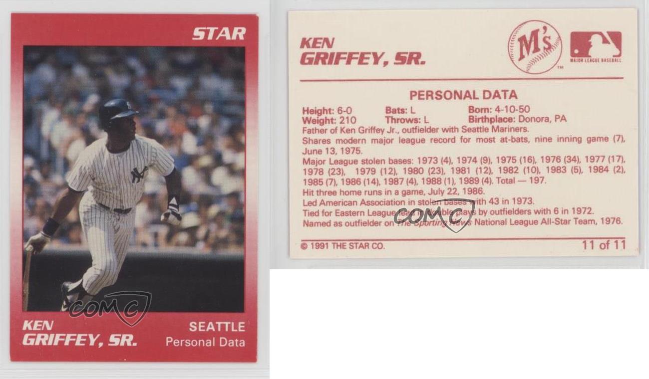 Ken Griffey Jr & Sr 1991 Star Company Seattle Mariners 11-card Baseball Set 