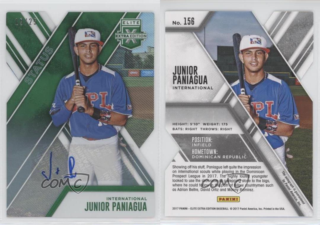 2017 Panini Elite Extra Edition Status Emerald Die-Cut /25 Junior Paniagua Auto