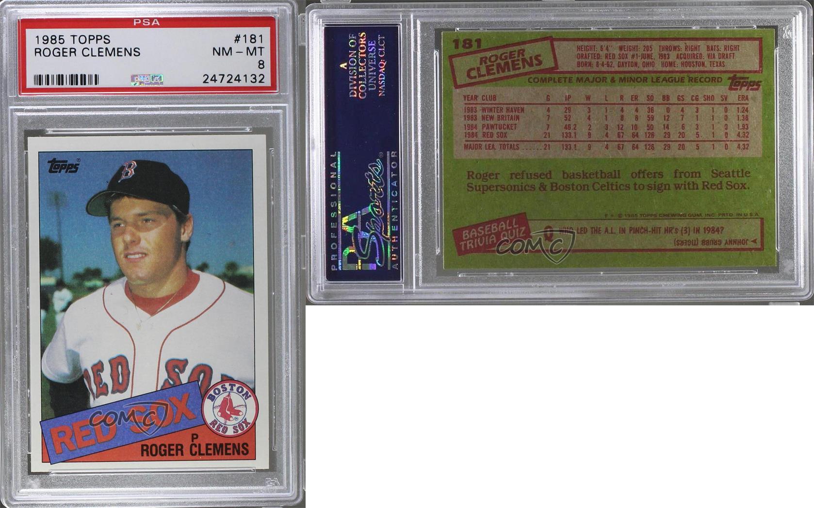 1985 Topps 181 Roger Clemens PSA 8 NMMT Boston Red Sox
