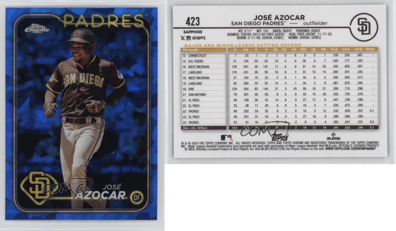 2024 Topps Chrome Sapphire Edition Jose Azocar José Azocar #423 - Picture 3 of 4