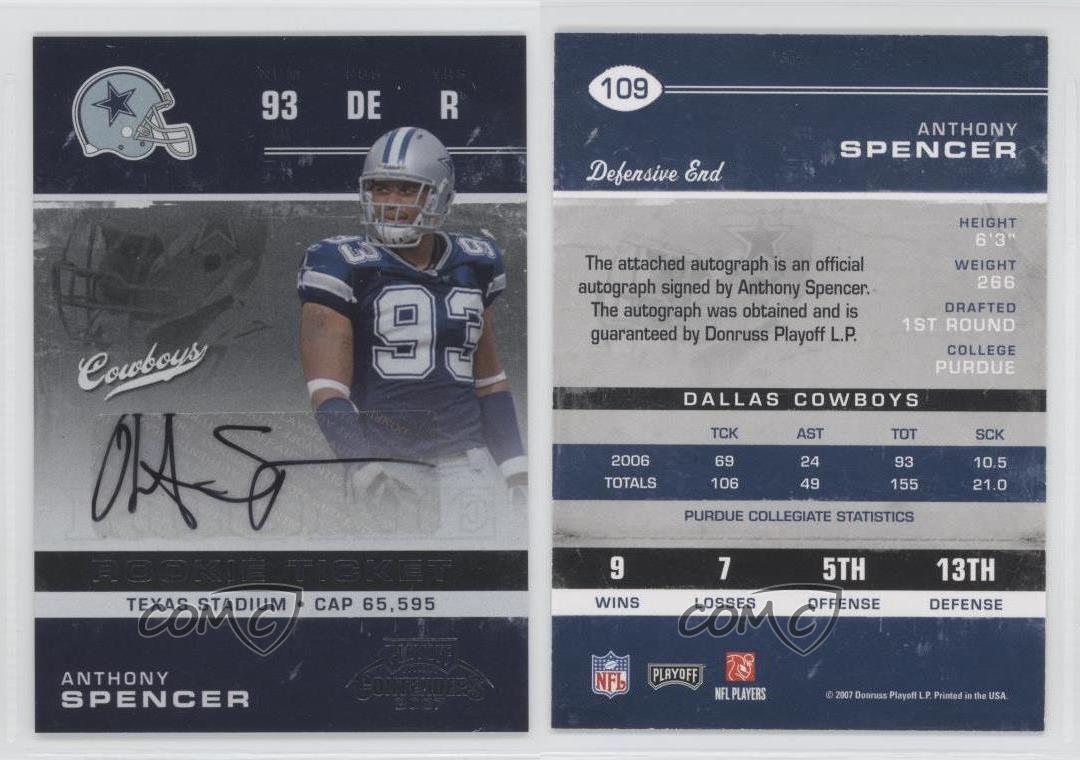 2007 Playoff Contenders Anthony Spencer #109 Rookie Auto RC