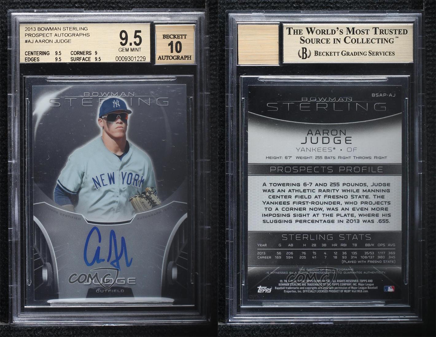 Aaron Judge 2013 Bowman Sterling Baseball Rookie Autograph Card BGS 9.5 (B)