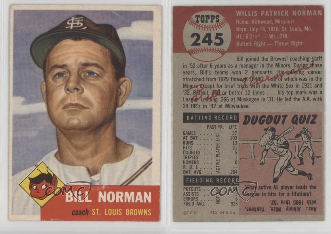 1953 Topps High # Bill Norman #245 Rookie RC - Bild 3 von 4