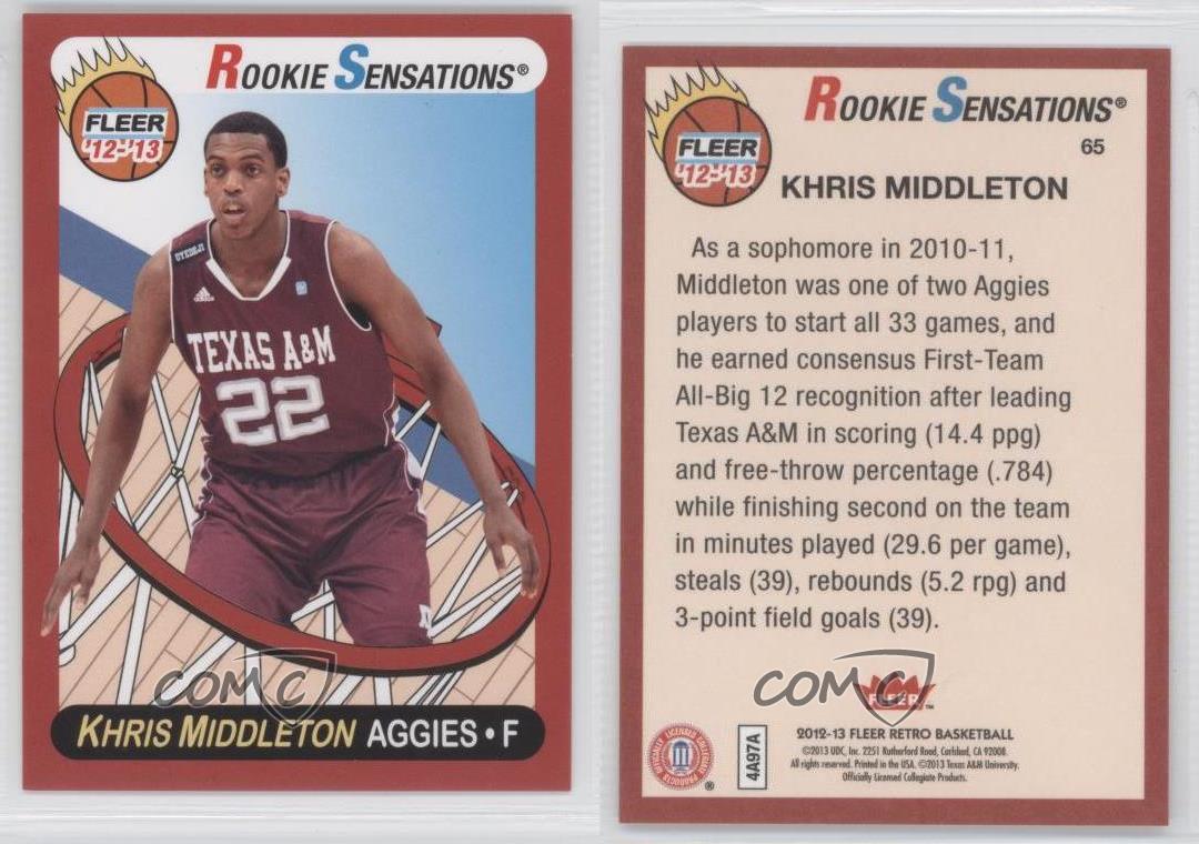 2012 fleer retro 65 khris middleton texas a m aggies rc rookie khris flyer