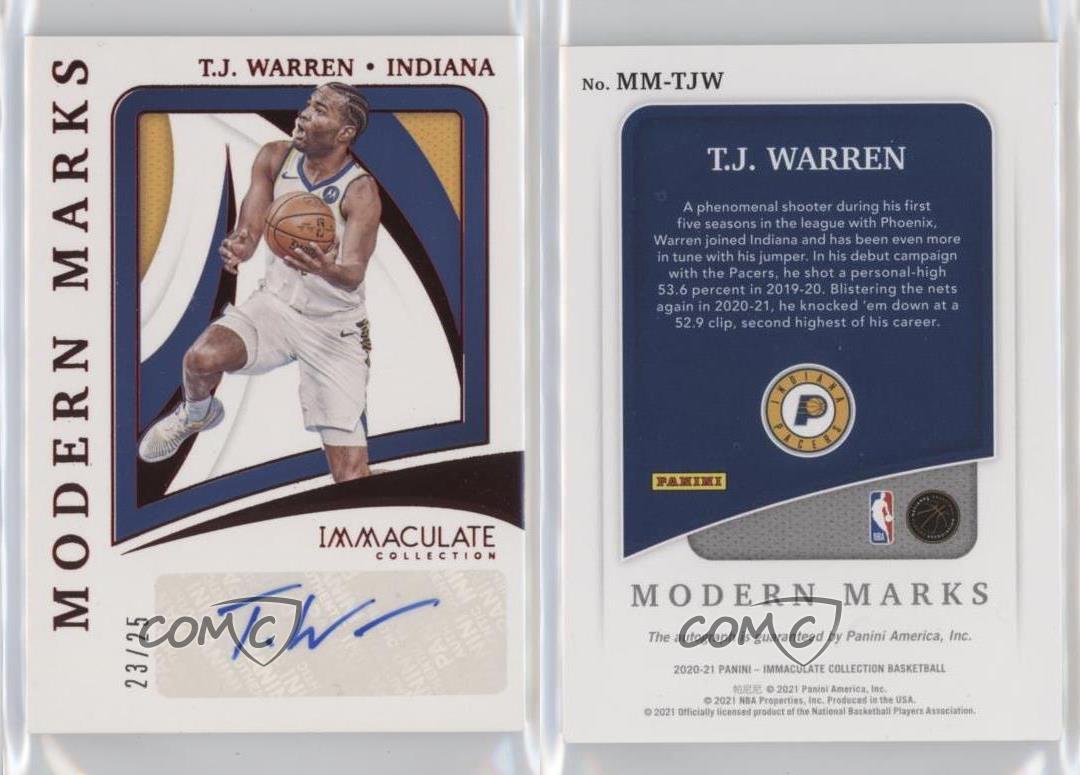Panini Immaculate Modern Marks 2020-21 rojo/25 TJ Warren #MM-TJW automático - Imagen 3 de 3