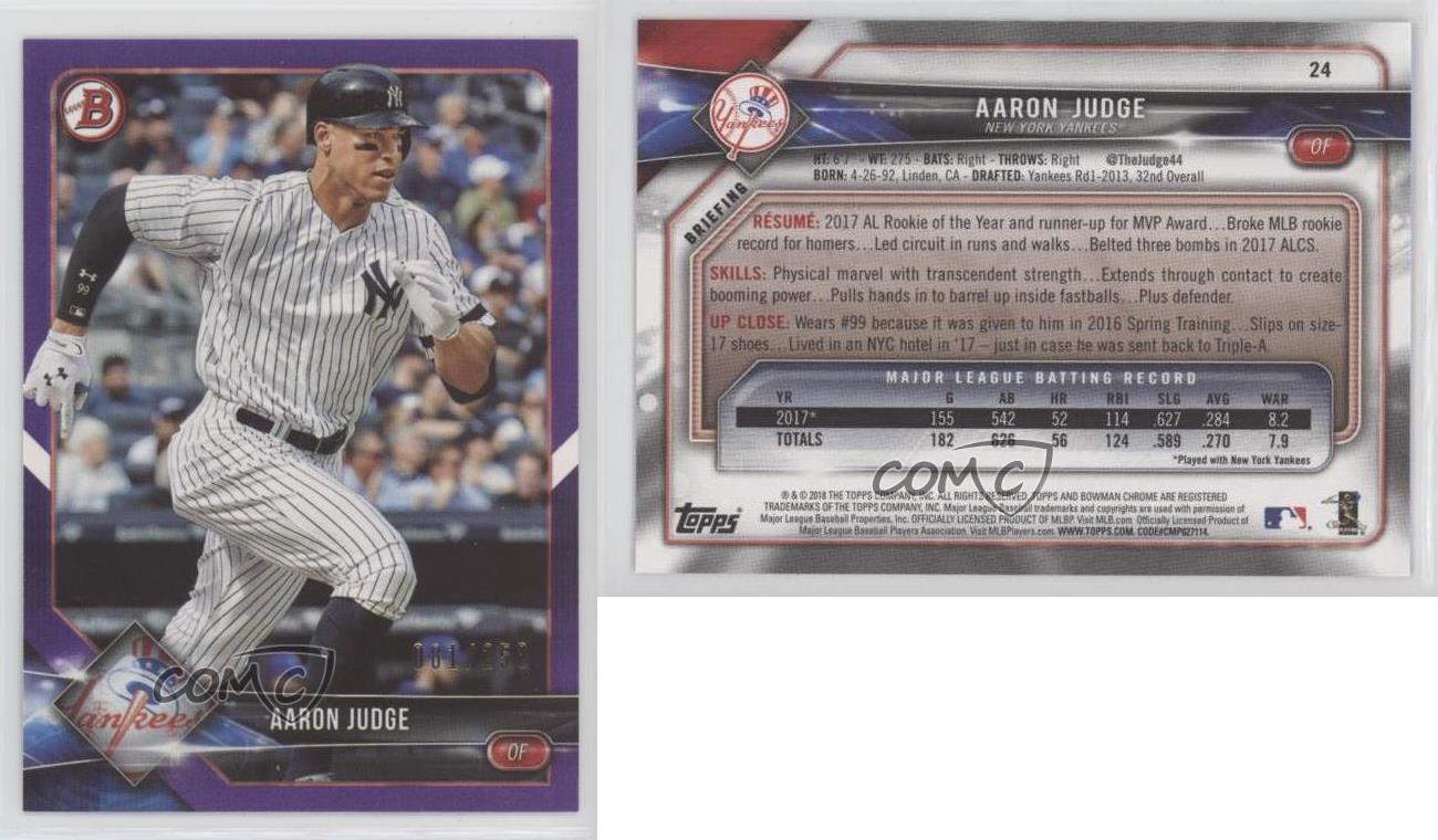 Lot Of 25 New York Yankees Baseball Cards Aaron Judge 2018 Bowman Card #24 