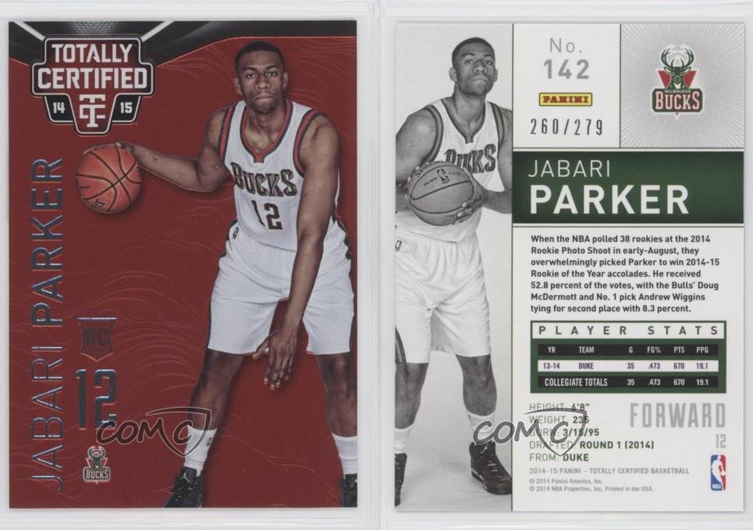 2014 Totally Certified Platinum Red /279 Jabari Parker (White Jersey) Rookie RC - Bild 4 von 5